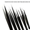 6-Piece Black Anti-Static Stainless Steel Bent Tip Tweezers Set, 1.0MM Thickness, for Nail Art and Industrial Use