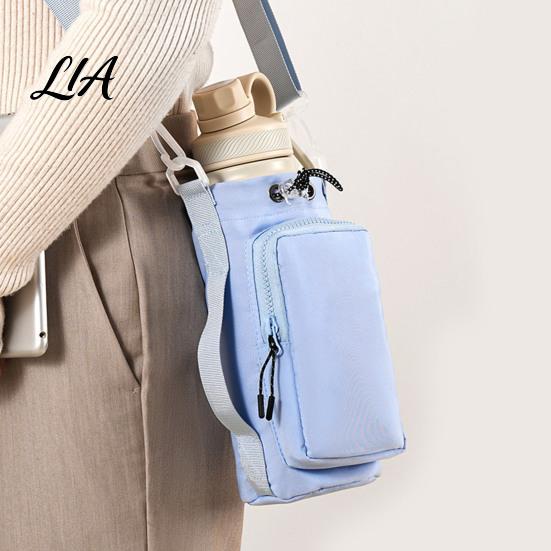Universal Glass Cup Holder Crossbody Water Carrier, Wear-resistant Protective Sleeve with Phone Pocket, Drawstring Adjustable Strap Closure