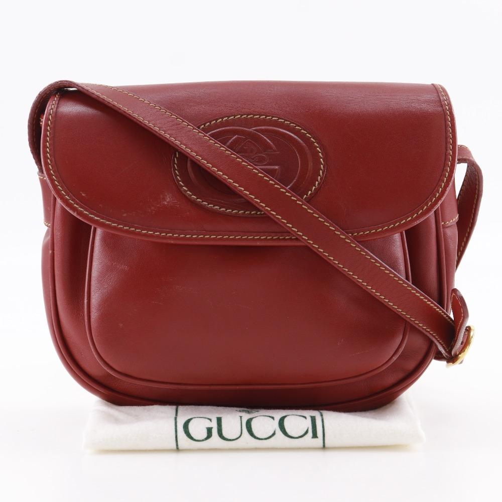 GUCCI Old Gucci Shoulder Bag 001.904.1059 Interlocking G Red Calfskin Women Used