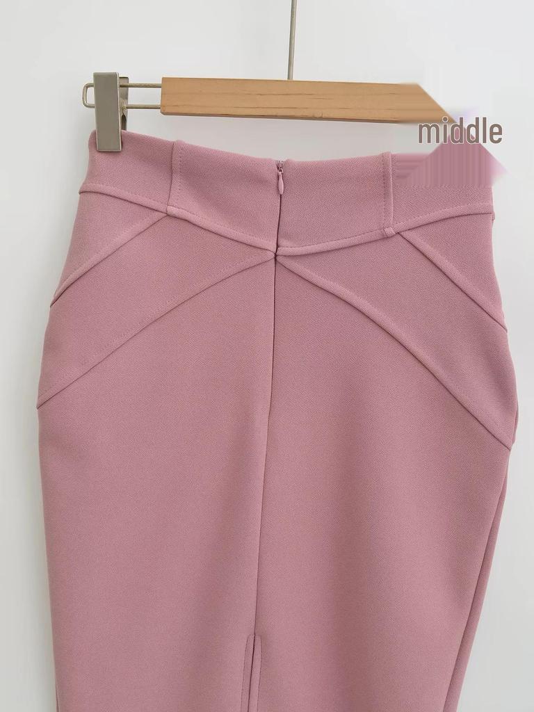 Koreanischer Midi-Rock mit hoher Taille: 3D-Patchwork, Hüftbetont, Herbst/Winter-Stil