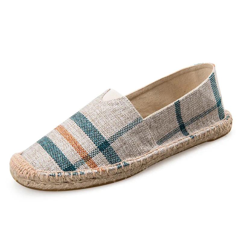 Pánské espadrilky, pánské patchworkové nazouvací letní boty, pánské mokasíny, prodyšné plátěné pánské boty, jutové zabalené dámské boty, unisex boty