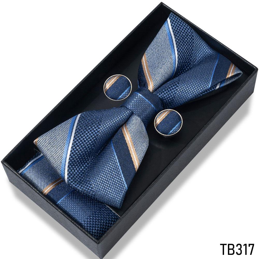 Classic Bowtie Bow Ties for Mens Butterfly Bowknot Pocket Square Cufflinks Suit Set Bussiness Accessories