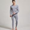 2 Pcs/Set Winter Men Thermal Underwear Set Round Neck Long Sleeve Warm Thick Pure Color Slim Fit Elastic Open Crotch Men Pajamas Set Homewear Clothing
