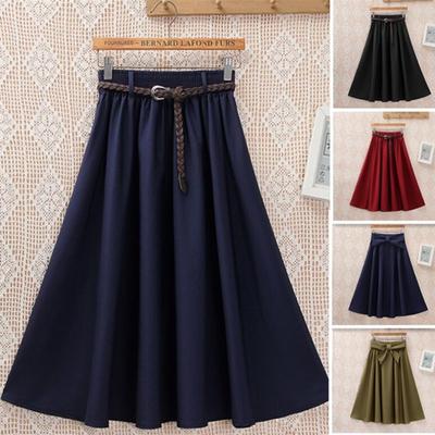 Summer Mid-Length Big Hem A- Line Skirt Small Fresh Half-Length Midi Dress Versatile Retro Literary Skirt Women