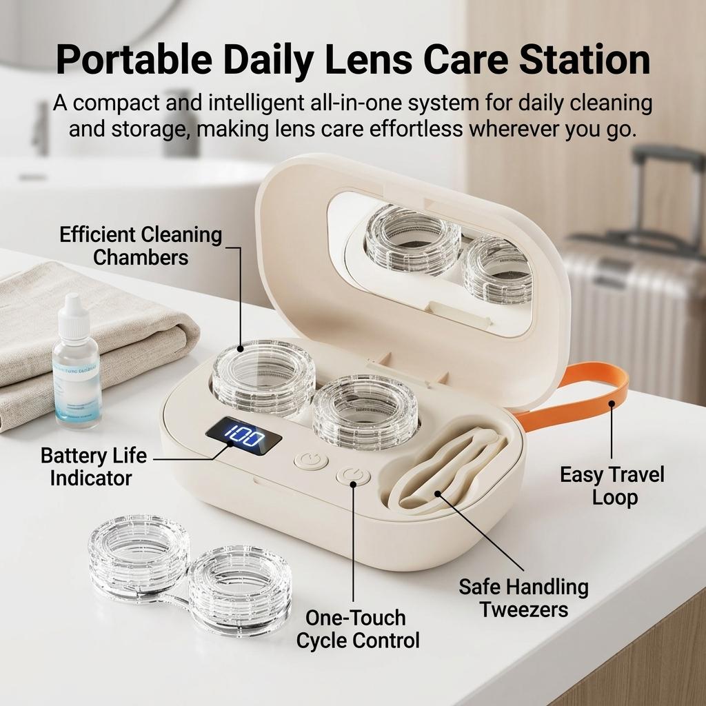 Portable Ultrasonic Cleaner For Contact Lens With Automatic Rinsing Function