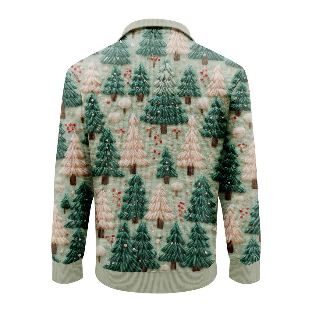 Ανδρικό Κορδούρο Πουκάμισο με Χριστουγεννιάτικη Εκτύπωση και Κουμπιά