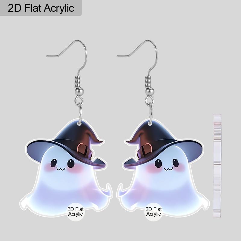 

2D Плоские Милые Акриловые Серьги-Подвески на Хэллоуин в виде Шляпы Ведьмы и Привидения, Женские Аксессуары на Хэллоуин, Очаровательные Ювелирные Изделия в Подарок