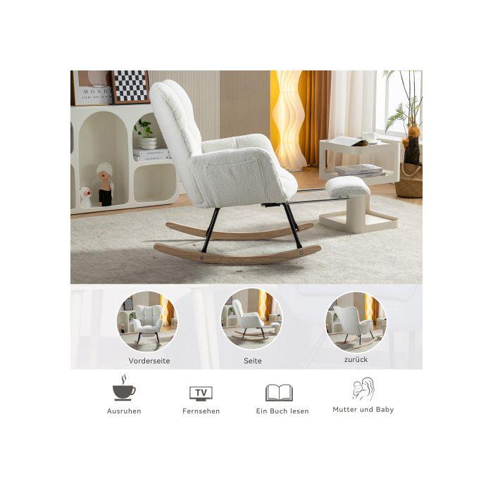 Nouveau Fauteuil À Bascule Rembourré En Tissu Teddy Avec Repose-pieds De Rangement, Blanc