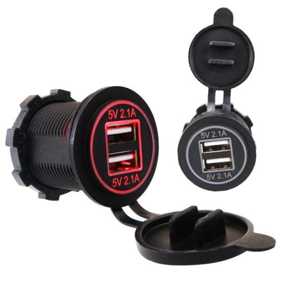 5V 2.1A doble USB-porter LED-skjerm Bilmotorsykkeltelefonladerkontaktadapter