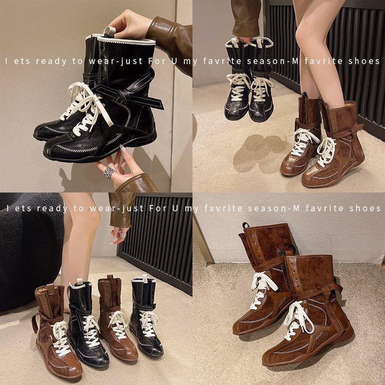 Casual retro versatile inner height-increasing Martin boots women's 2025 new versatile British style round head lace-up sports short boots