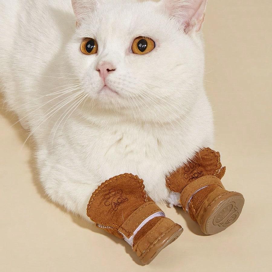 4pcs/Set Lamb Wool Pet Shoes, Suitable for Small/Medium Pets, Warm, Fashionable, Anti-Slip