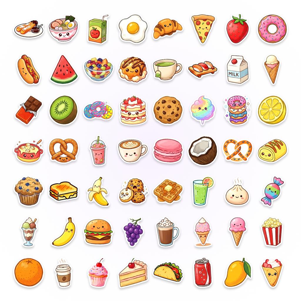 50 Cute Food Graffiti Stickers Waterproof Cartoon Decorative Car Notebook Luggage Stickers