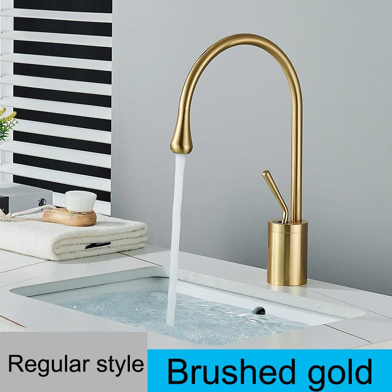 Modern Basin Faucet Brushed Gold Black Silver Faucet Deck Mounted 360 Rotation Basin Sink Tap Mixer Hot & Cold Brass Tap