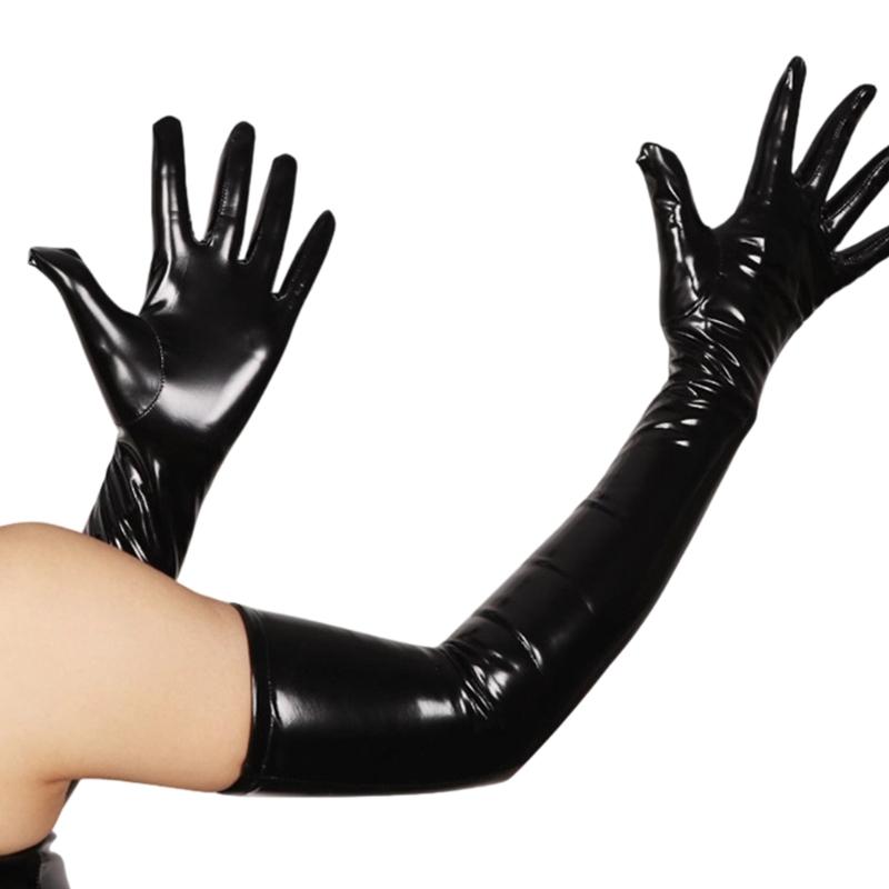Women Long PU Leather Gloves Evening Party Costume PU Leather Cosplay Dress Accessories Halloween Gift