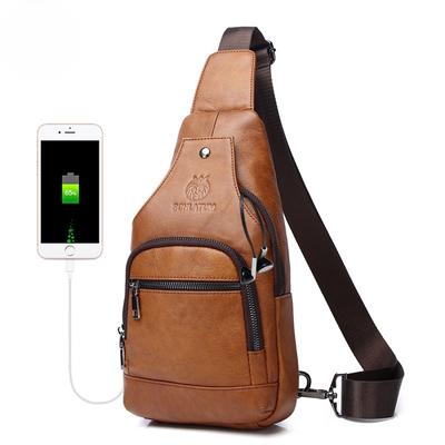 Men's Genuine Leather Single-shoulder Crossbody Bag, Genuine Leather Retro Front Shoulder Bag
