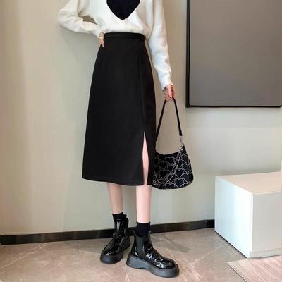 Women's High-Waist Black Slim Slit Midi Skirt - Spring 2024 Collection