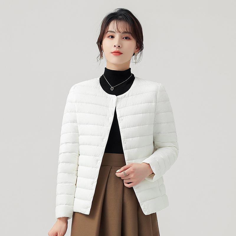 Light and thin down jacket women's long-sleeved jacket autumn and winter windbreaker light and thin collarless down jacket large size slim fit