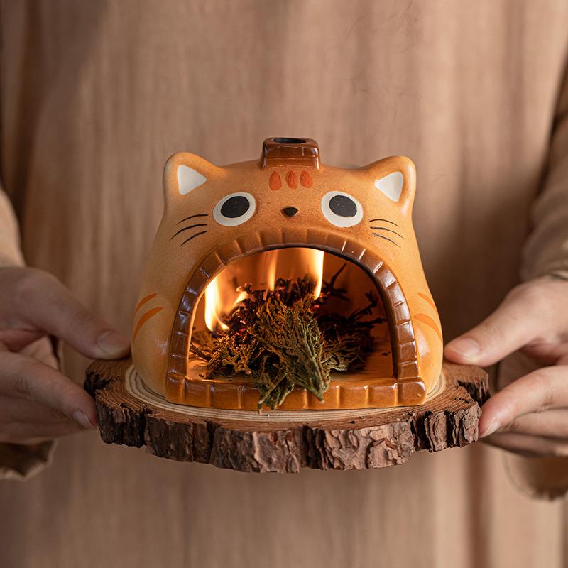 2025 NEW Cute Cat Incense Fireplace Cartoon Ceramic Aroma Stove Atmosphere Decoration Crafts