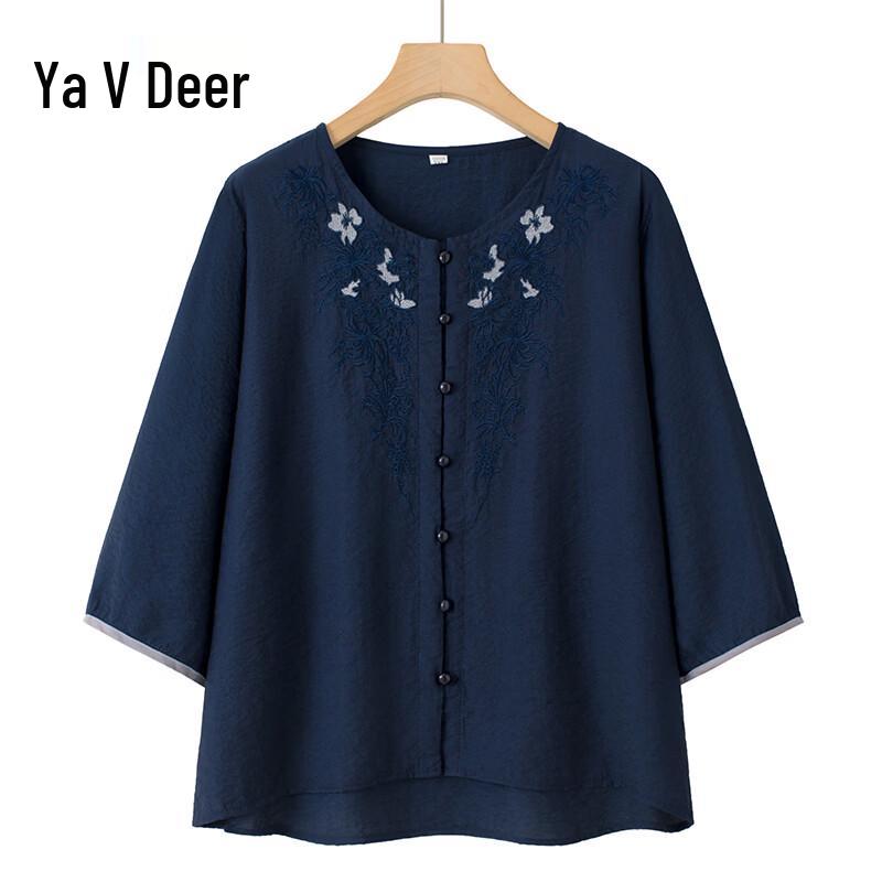 Yalu Women s 2026 Summer 3/4 Sleeve Cotton Silk Blend T-Shirt 2XL темно-синий верха