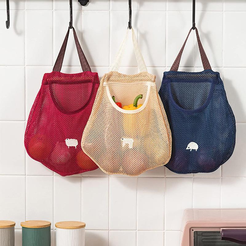 Cucina Multifunzionale Montato a Parete Portafrutta e Verdura Sacca Appesa Portatile Zenzero Aglio Cipolla Sacca a Rete Vuota Traspirante Sacca Portaoggetti