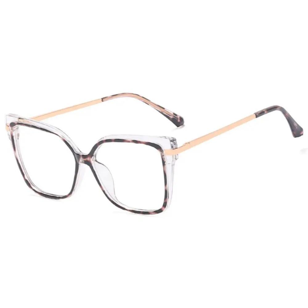 Stilige Optikk Minus Nærsynthetsbriller Kvinner Leopard Oversized Firkantet Brilleinnfatning Metall Datamaskin Anti Blått Lys Briller 0~-6.