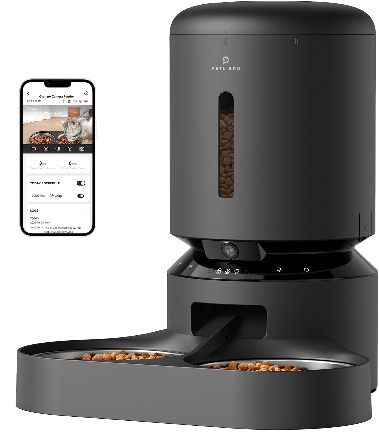 

PETLIBRO Автоматическая кормушка для домашних животных с функцией ночного видения для маленьких и средних животных. Совместима с 5G. Корм остается прозрачным даже в темноте.