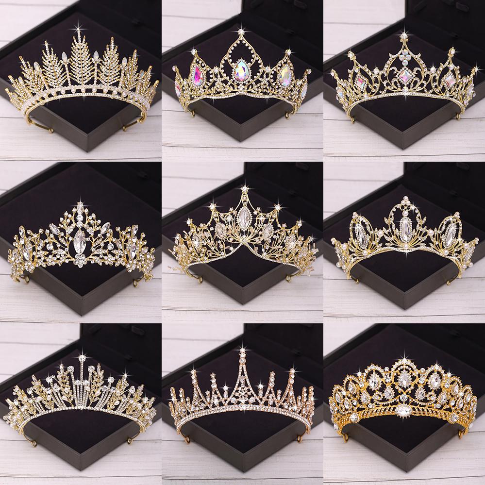 Corona Nuziale Accessori per Capelli Matrimonio d'Oro Strass di Cristallo Tiara e Corone da Sposa Accessorio per Capelli Diadema Ornamento per Capelli