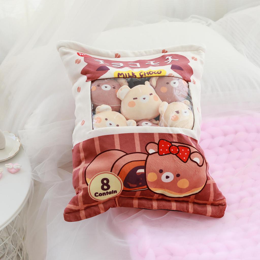 Adorable Animals Pudding Plush Playthings Mini Round Balls Chick Bear Penguin Bunny A Pouch of Plushie 8pcs Food Snack Playthings Plush Pillow