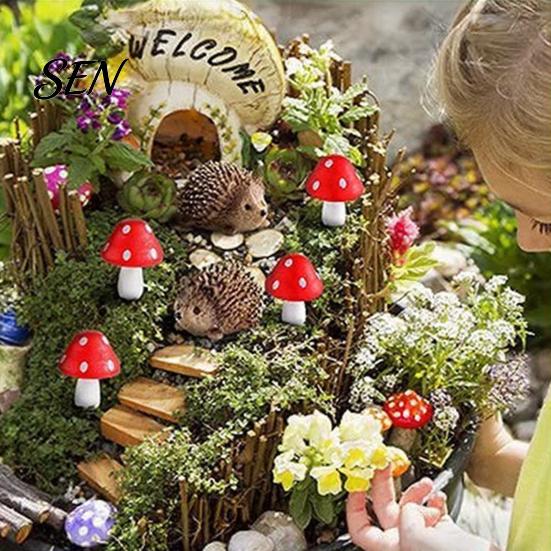 Cute Hedgehog Mushroom Set Micro Landscape Ornaments for Moss Terrariums Fairy Garden Decor, Miniature Decor Figurine, Mini Statue, Potted Plant