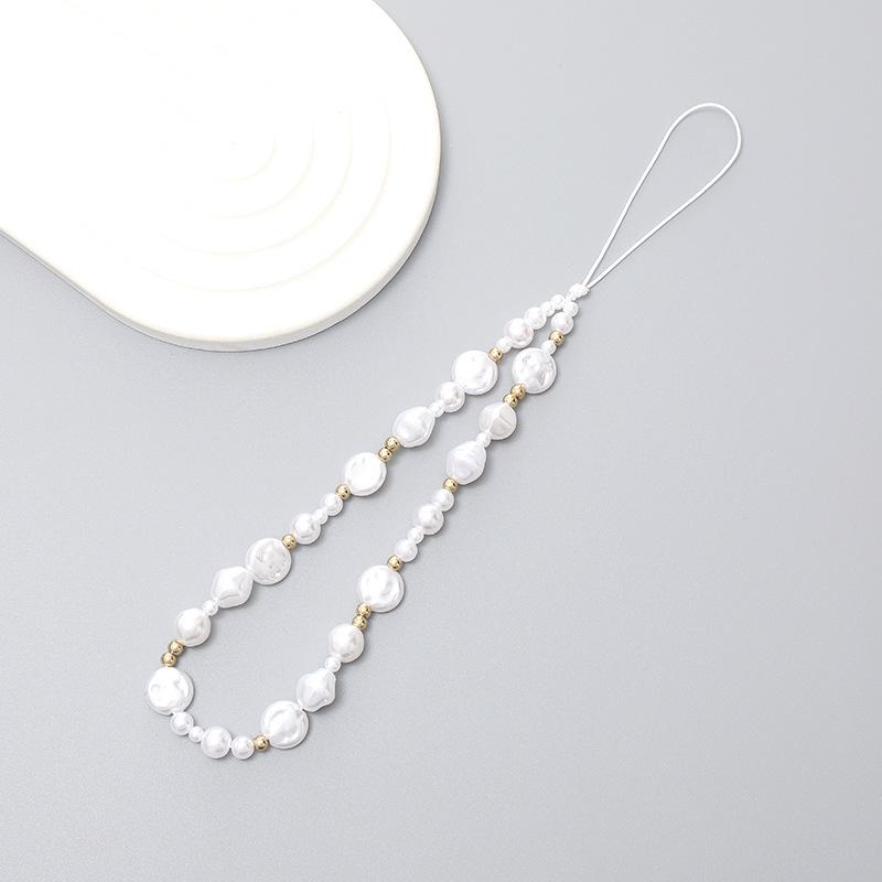 

Handmade beaded letter decoration short mobile phone strap with irregular pearl phone chain