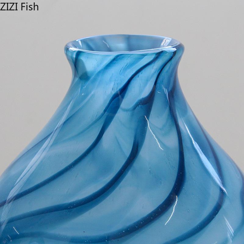 Vaso in Vetro Dipinto Onde del Mare Blu Vasi per Piante Idroponiche Decorazione da Tavolo Composizione Floreale Vasi Floreali Arredo Estetico per la Stanza