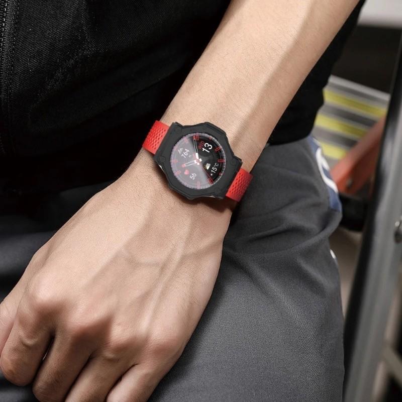 Anti-scratch Screen Protector Tempered Glass Film with Bumper Silicone Protective Cover for Amazfit T-Rex 3 Pro T-Rex3