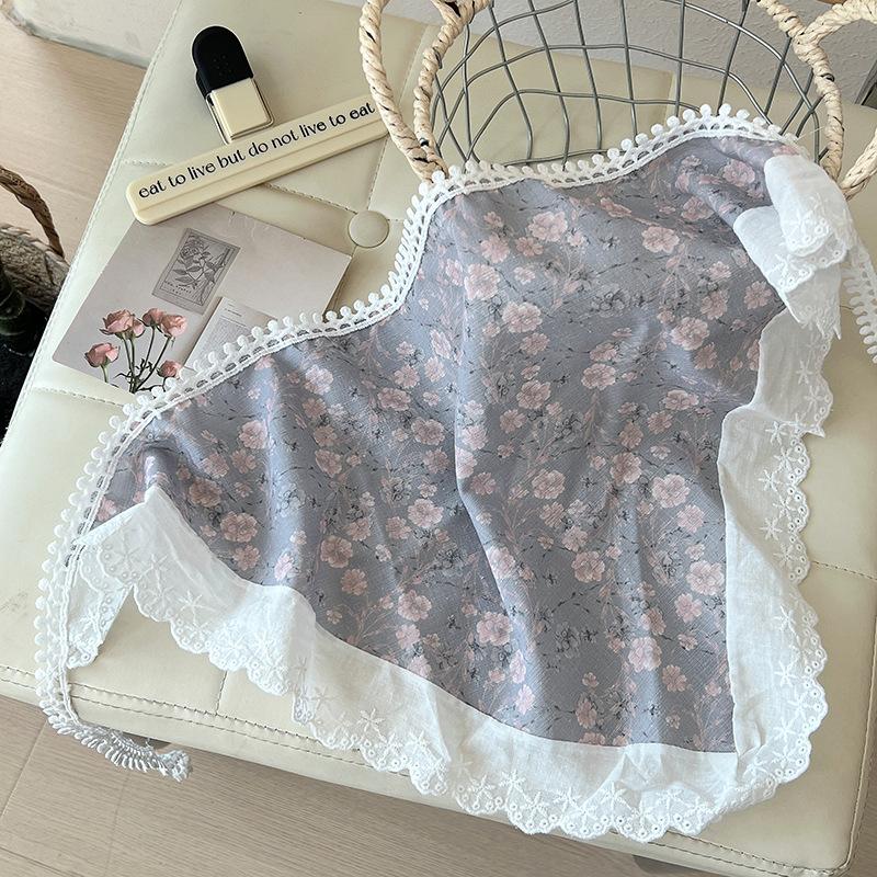 Headscarf summer women's pastoral triangle scarf literary retro crochet triangle scarf hat Y2K hot girl girl children hollow bud