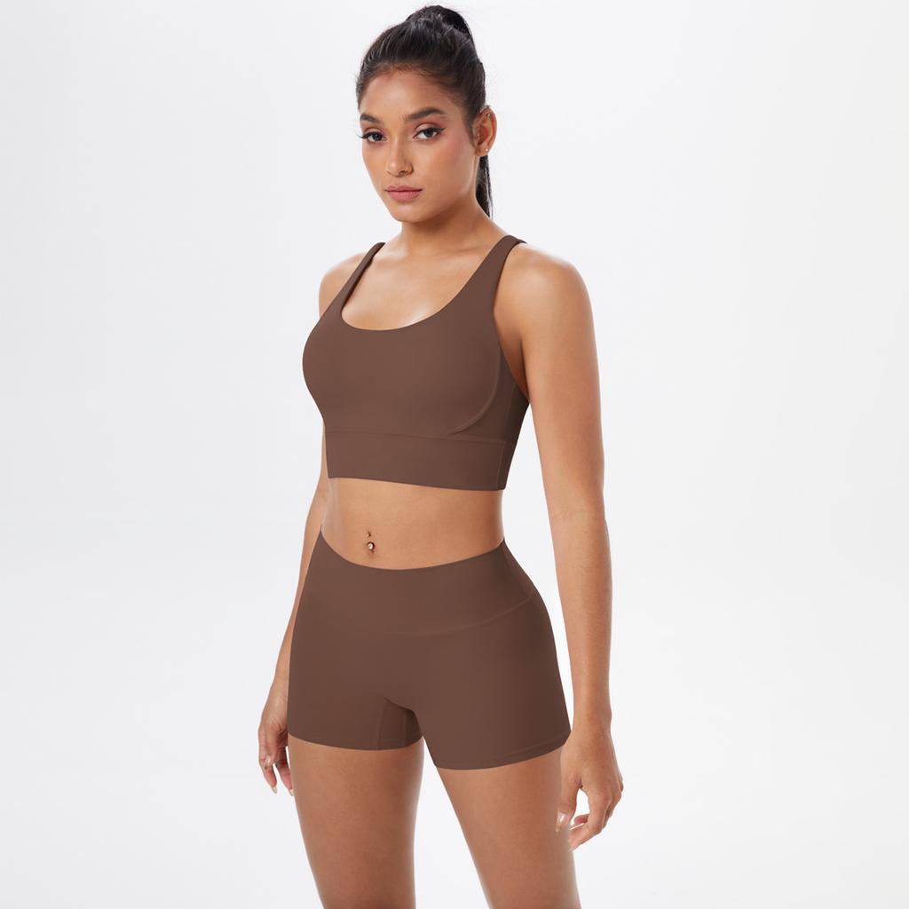 New Naked Matte Yoga Dress Cross Back Sports Bra Set Quick Drying Tight Hip Lifting Fitness Suit Two Piece Set For Women