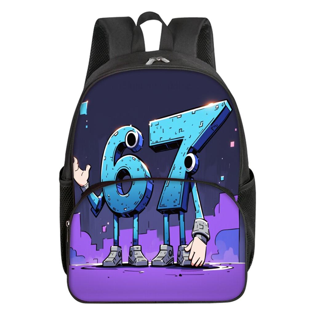 Colorful Number 67 Print Round Front Pocket Backpacks for Boy and Girls Best Gifts 2D Flat Cartoon School Bag for Children