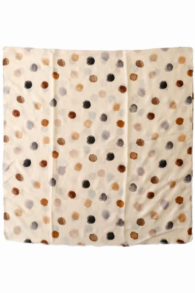 Beige Scarf with Colorful Dots - 180x90 , Cotton and Viscose