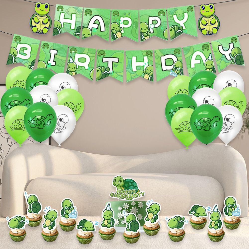 Latex Turtle Party Supplies Set Green Turtle Cake Topper Happy Birthday Banner  Boy