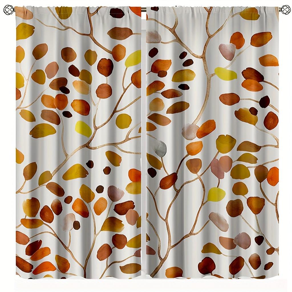 2pcs Floral Curtain, Colorful Leaves Fabric Window Drapes, Abstract Watercolor Cute Botanical Decorative Window Treatments for B