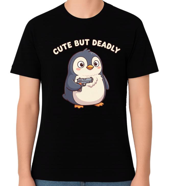 Cute But Deadly Penguin Funny Unisex Graphic T-Shirt Dark Humour Tee S разноцветный