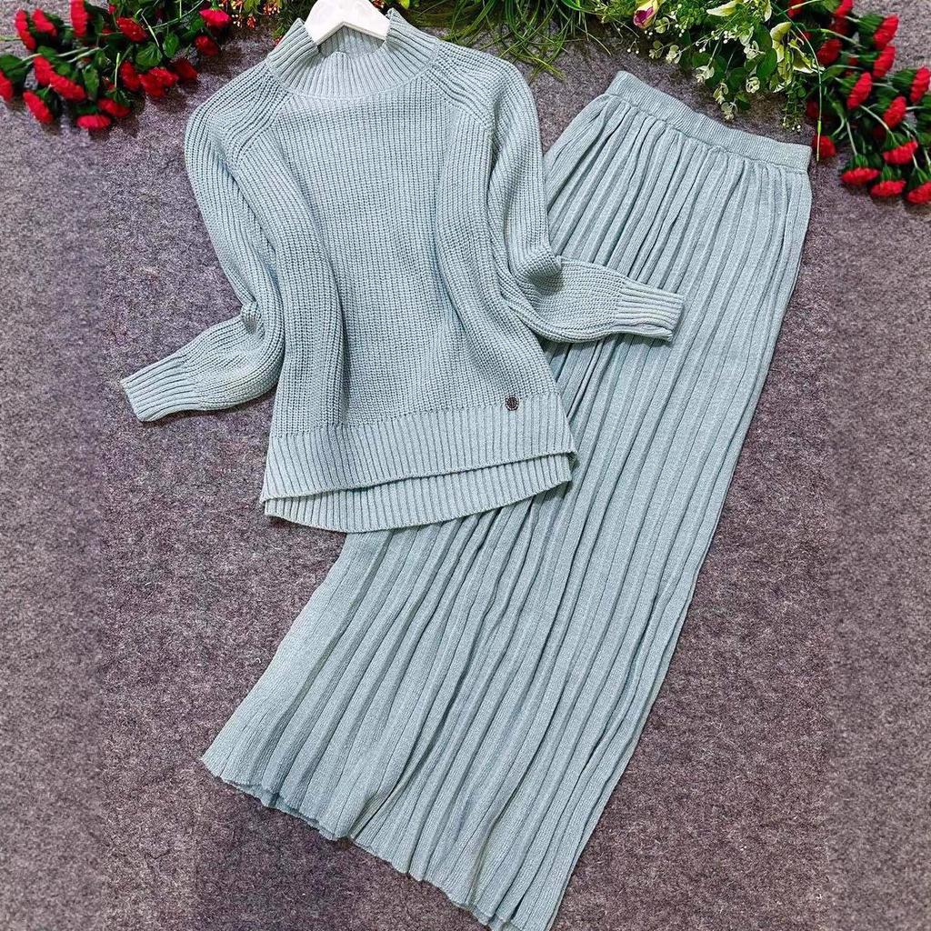 2025 Autumn Women's Casual Knit Sweater & Hip Wrap Skirt Set