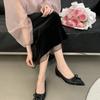 Temperament Gentle Shoes New Bow Inner Height Increase Shallow Mouth Women's Flat Shoes Pointed French Single Shoes