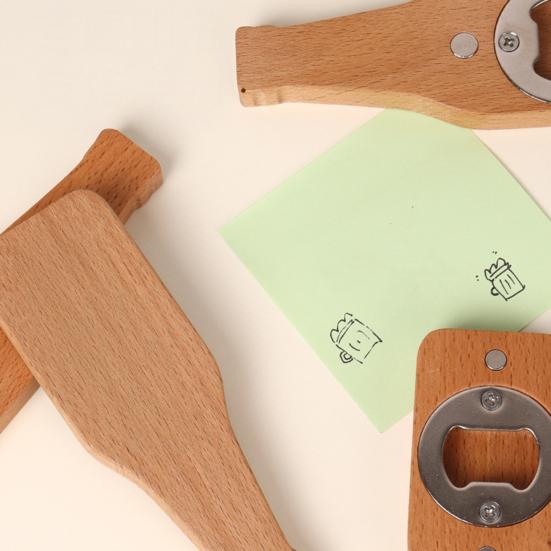 Wooden Bottle Opener Refrigerator Magnet Manual Beer Bottle Opening Tool Fridge Magnet Home Office Kitchen Locker Decoration