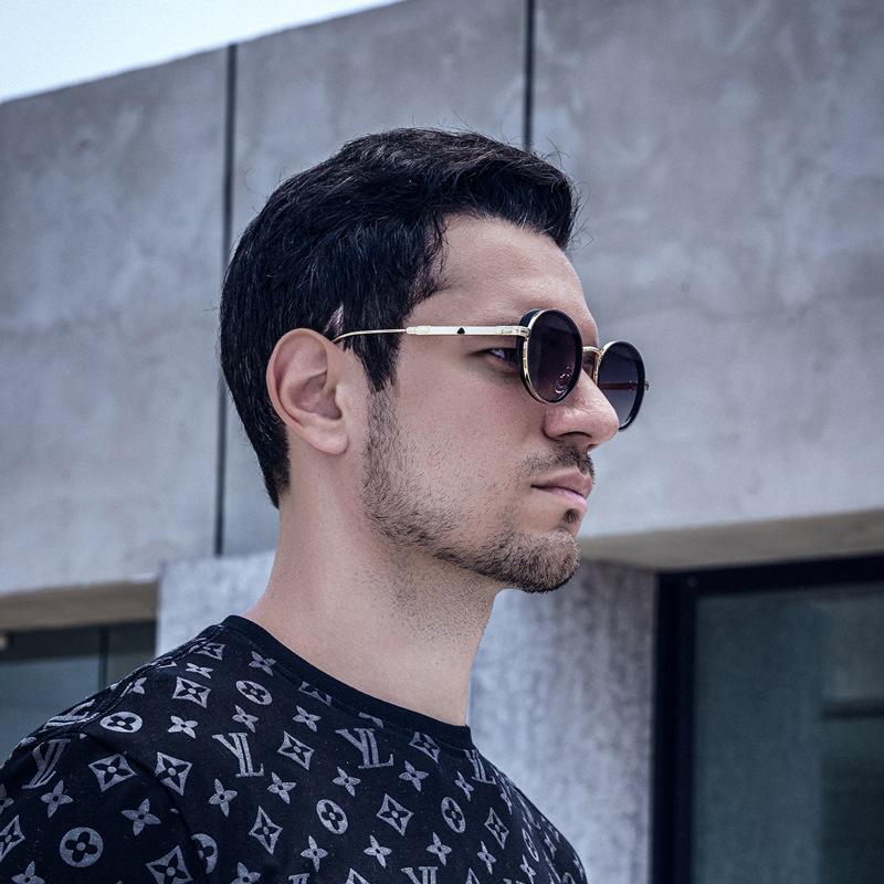 Vintage Oval Frame Men'S Sunglasses Premium Side Bag Small Frame Sunglasses Fashion Trendy Metal Full Frame Glasses