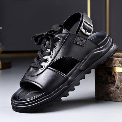 Plattform Herr Gladiator Sandaler Sommar Äkta Läderskor Man Tofflor Halkfri Sula Casual Business Skor för Män Sommar