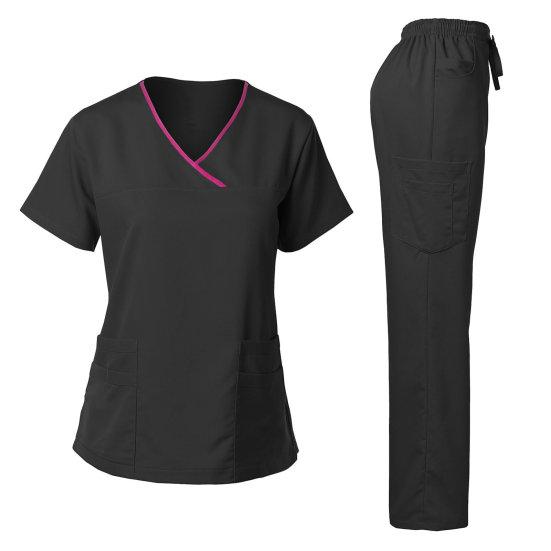 Ensemble uniforme Haut col rond Fermeture éclair Manches courtes Poches Pantalon Taille élastique Ensemble rapide