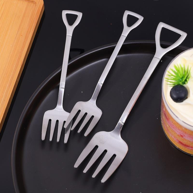 10/1PCS Stainless Steel Forks And Spoon Creative Shovel Shaped Spoons Dessert Fork Ice Cream Scoops Home Tableware Cutlery Set