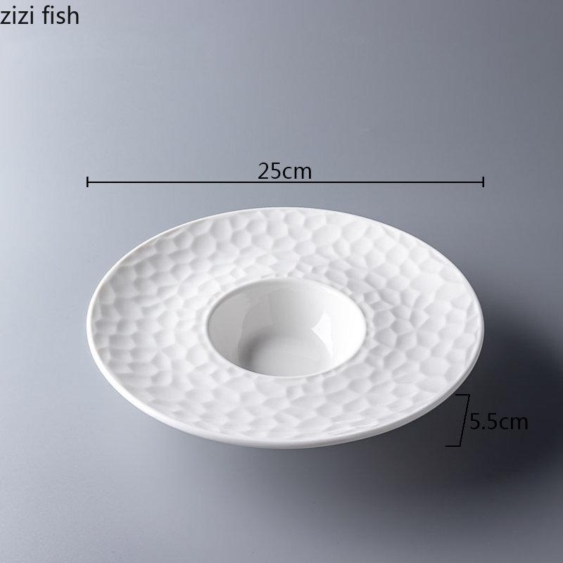 Ceramic Dinner Plate 9.75-inch Water Wave Pattern Soup Plate Pure White Salad Plates Dessert Plates Restaurant Special Tableware