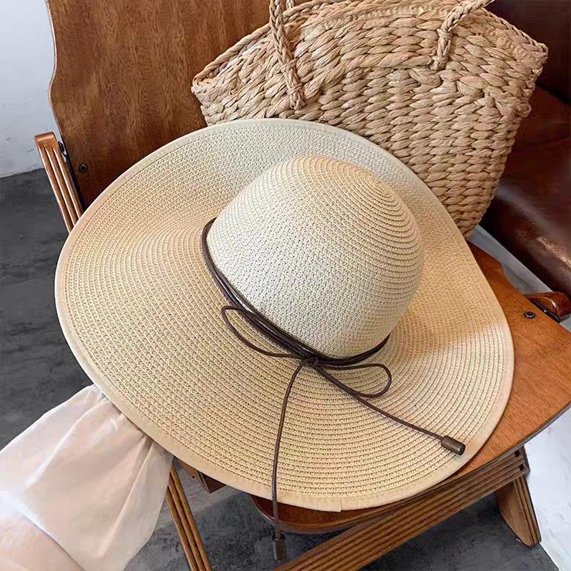 French large brim straw hat women's spring new holiday style seaside sun hat foldable sun hat tide