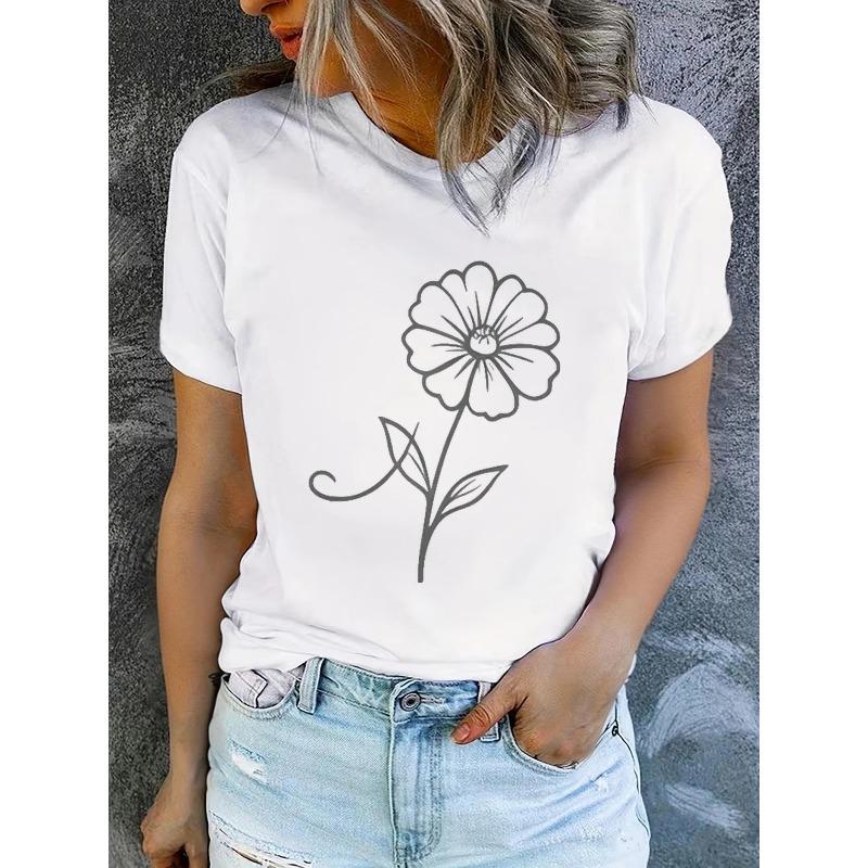Women'S Summer Short-Sleeve Printed T-Shirts, Fashionable and Casual, Machine-Washable Comfortable Fit 2D Flat Printing