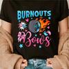 Burnouts Or Bows Gender Reveal Party Ideas Baby Announcement T-Shirt Cotton Shirt